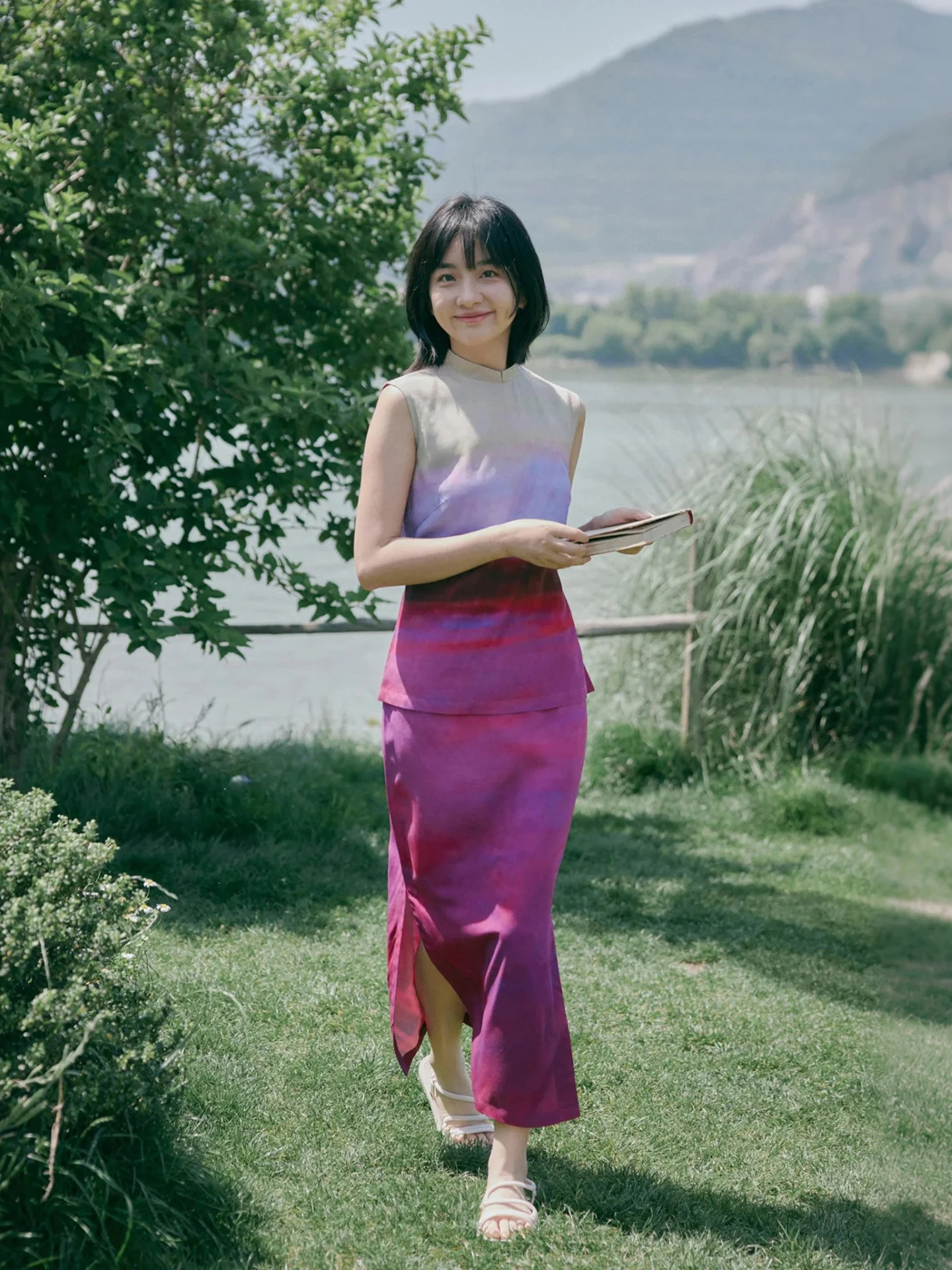 

Летний комплект 2025: Новая китайская юбка и топ из хлопка и шелка, фиолетовый, дышащий, длинный, в стиле феи