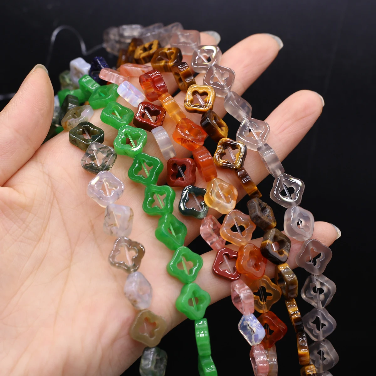 

Natural Stone Agated Beads Rose Quartz Crystal Loose Hollow Bead for Jewelry Making DIY Bracelet Necklace Accessories