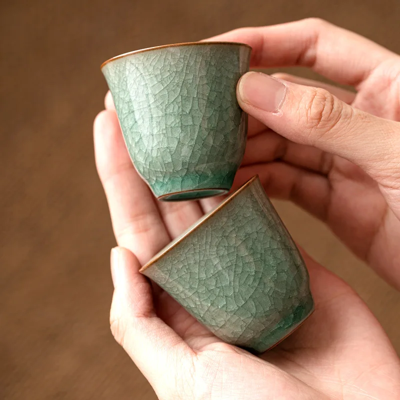 Ru kiln ice flower tea cup master cup single cup open piece ceramic kung fu tea set tea cup home hospitality cup
