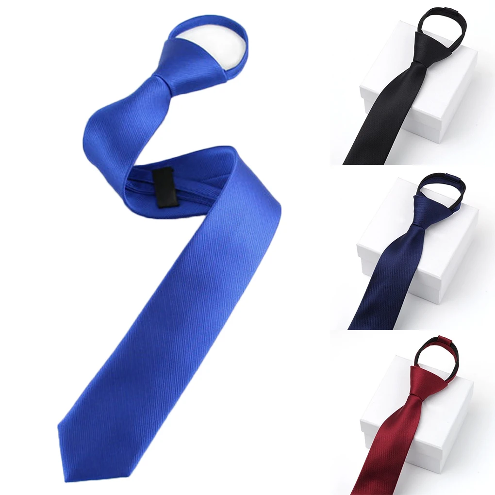 Boys Narrow Tie Solid Necktie Club Fashion Convenient Neckwear with Knot Full Matching Unisex Pull Rope Tie Club Navy Blue