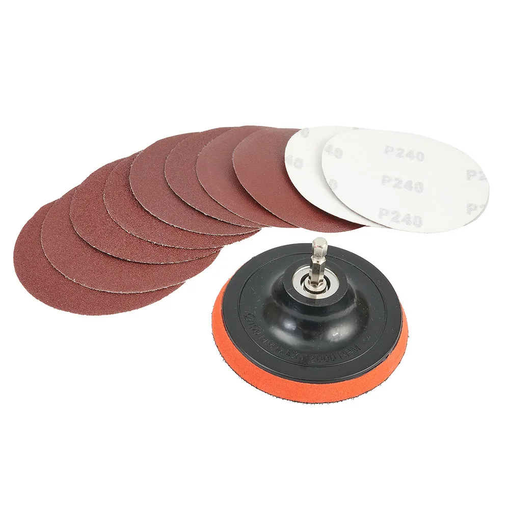 10pcs/set 4inch Sanding Discs 100mm Hook&Loop Sandpaper With Backing Pad M10 Drill Adaptor For Polishing Cleaning Tools