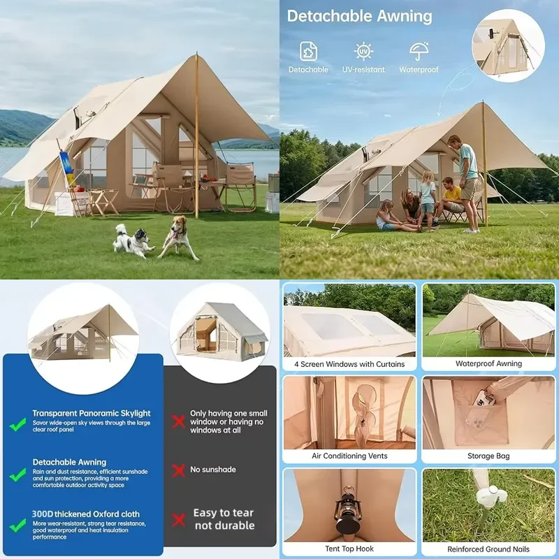 for Blow Up Tents for Camping 4-6 Person Large Inflatable Tent with Extended Awning Waterproof 4 Season Glamping House for