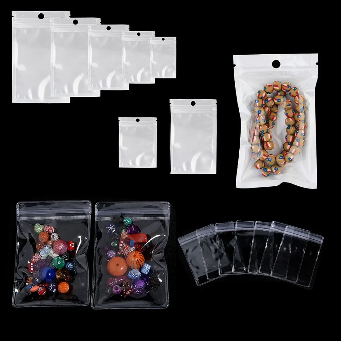 20-50 teile/los klare weiße Druck verschluss beutel Schmuck Nagel Zeug Aufbewahrung paket Kunststoff transparente Poly beutel Großhandel Reiß verschluss taschen