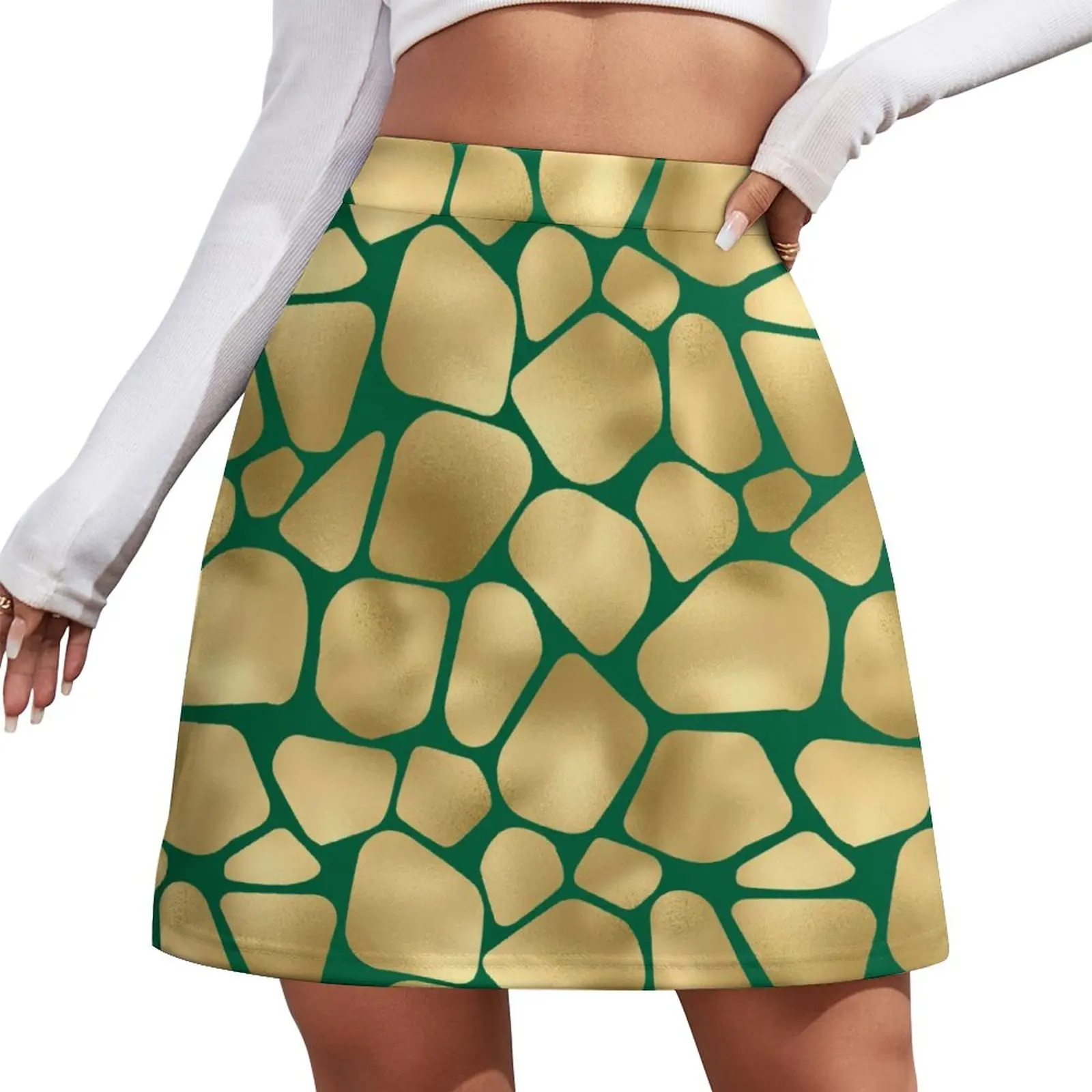 Giraffe Print Skirt Green and Gold Aesthetic Casual Skirts Female Cute Mini Skirt Printed Clothing Birthday Present