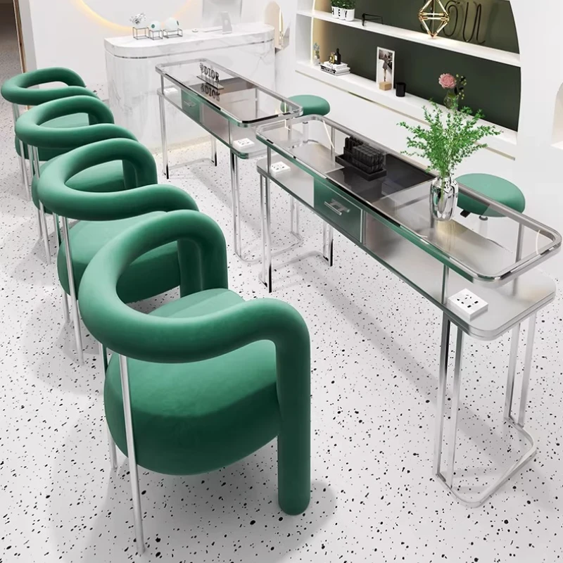 

Italian Minimalist Silver Manicure Table Minimalist Transparent Glass rock slab Nail Salon Designed Salon Furniture mesa FYNT