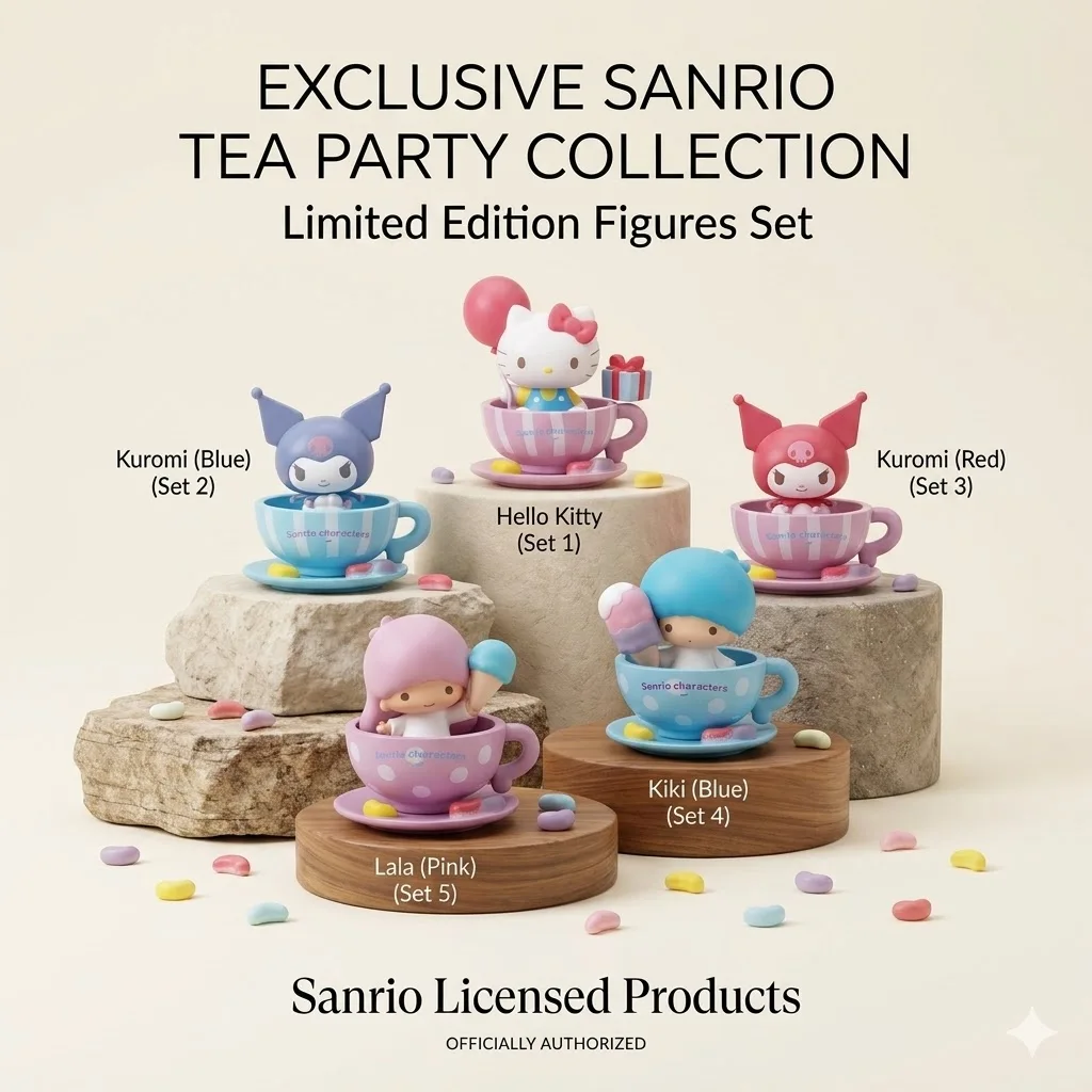 Sanrio Licensed Cute Coffee Cup Blind Box Figures - Kuromi Hello Kitty Little Twin Stars Shaking Rotating Desktop Ornament Toy