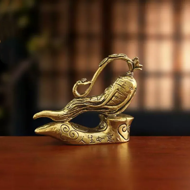 Traditional Chinese Antique brass ginseng statue ornament creative personality Ruyi tea pet decoration crafts