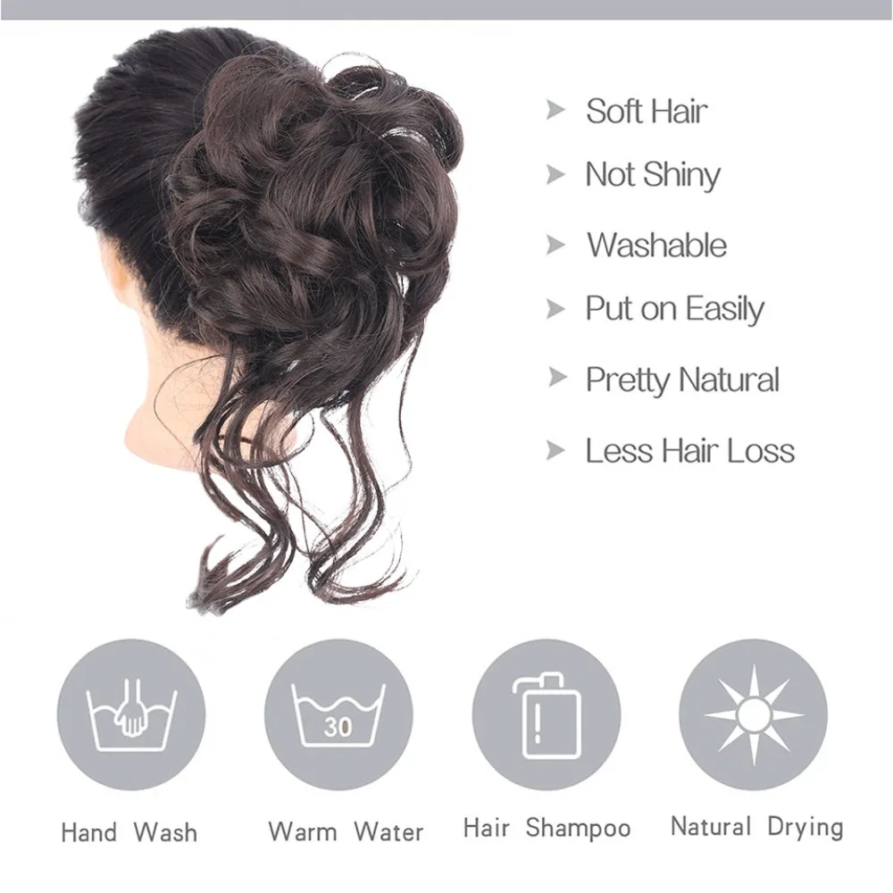 Blonde Women Updo Hairpiece Black Female Clip in False Hair Pieces Long Beard Chignon Messy Curly Hair Bun Synthetic Hair Bun