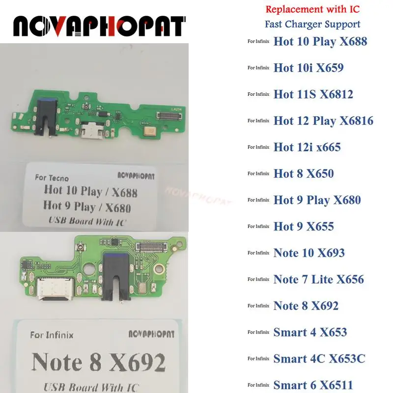 For Infinix Hot 10 10i 11s 12 12i 8 9 Play Note 10 7 8 Lite Smart 4 4c 6 X688 USB Dock Charging Port Charger Microphone Board