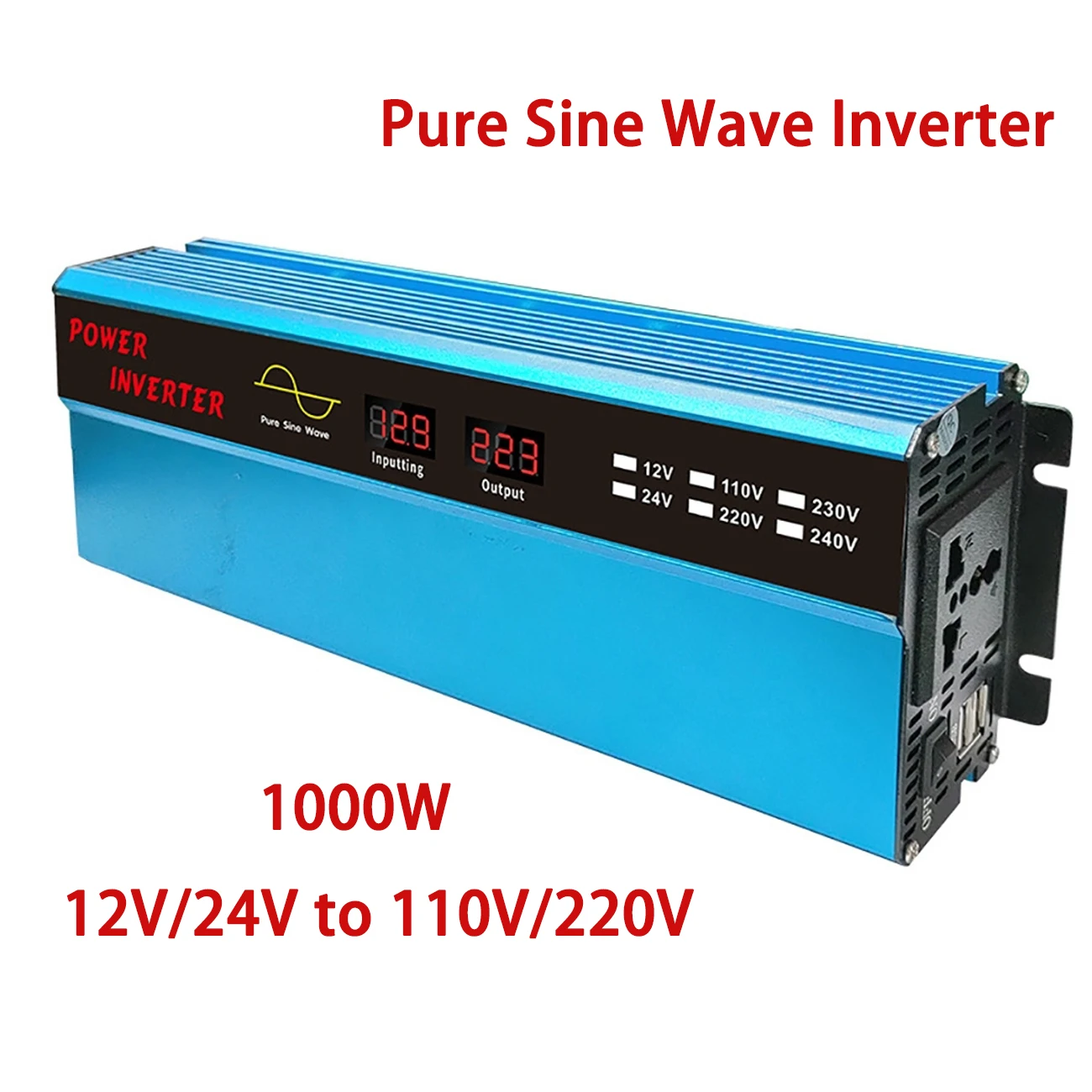 

1000W Pure Sine Wave Power Inverter 12V 24VC To 110V 220V Car Socket Dual USB Transformer Converter Outdoor Camping Solar Panel