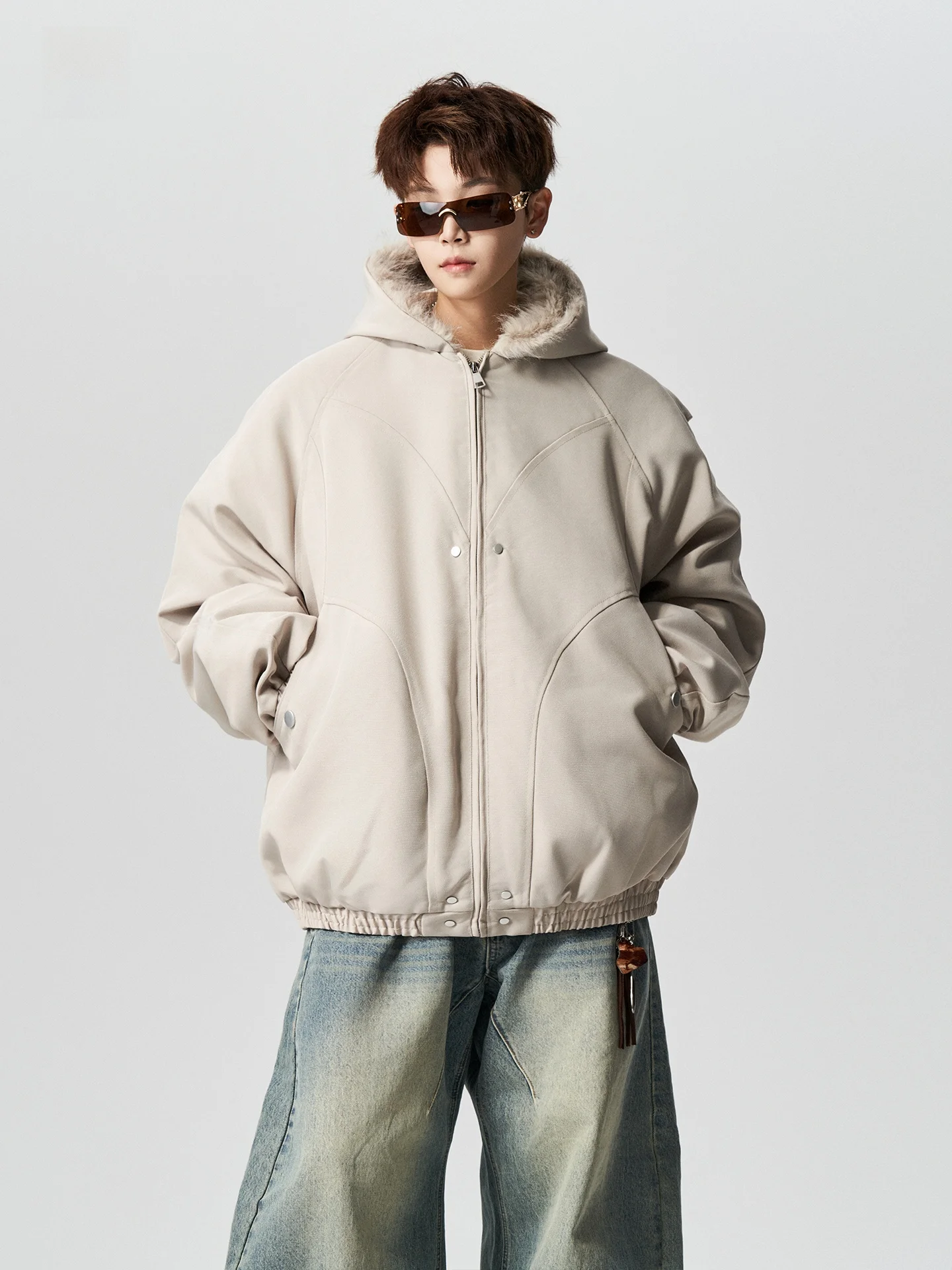 Thiened Jaet de algodón para hombre, abrigo cálido holgado de invierno con cuello de piel de ante para parejas, marca de moda americana, águila de montaña