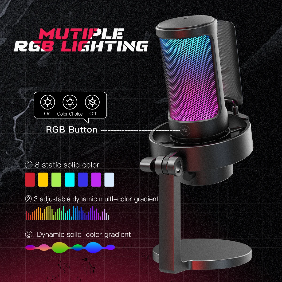 FIFINFIFINE USB Gaming Microfono para PC Mac PS4 PS5، RGB Condensador Microfono لكل بث، Podcasts، con Control RGB A8