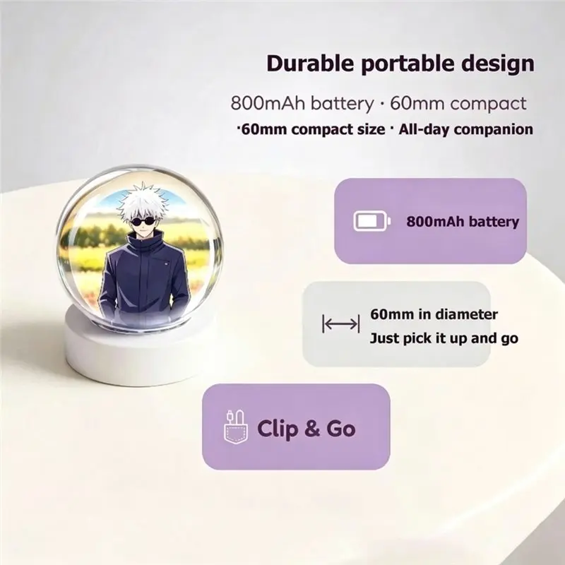 AC23-Bluetooth 5.4 3D Crystal Ball Video Player Electronic Magic Crystal Light Badge Photo Display For Birthday Gift Souvenir