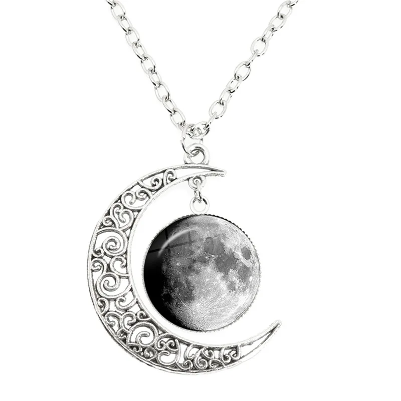 Phase Of The Moon Necklace Handmade Glass Dome Full Moon Lunar Eclipse Necklace Pendant Jewelry Gift for Astronomy Enthusiast