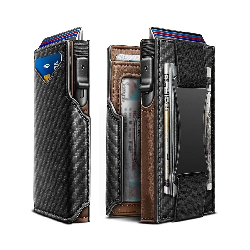 PU Elastic Band Men’s Double-Fold Wallet Card Bag Large Capacity Thin Money Holder