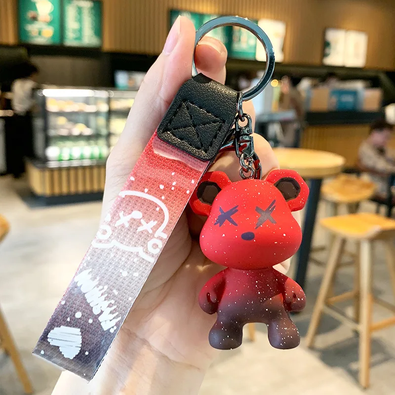 South Korea popular creative color-changing bear key chain pendant cute cartoon couple car key chain bag pendant gift