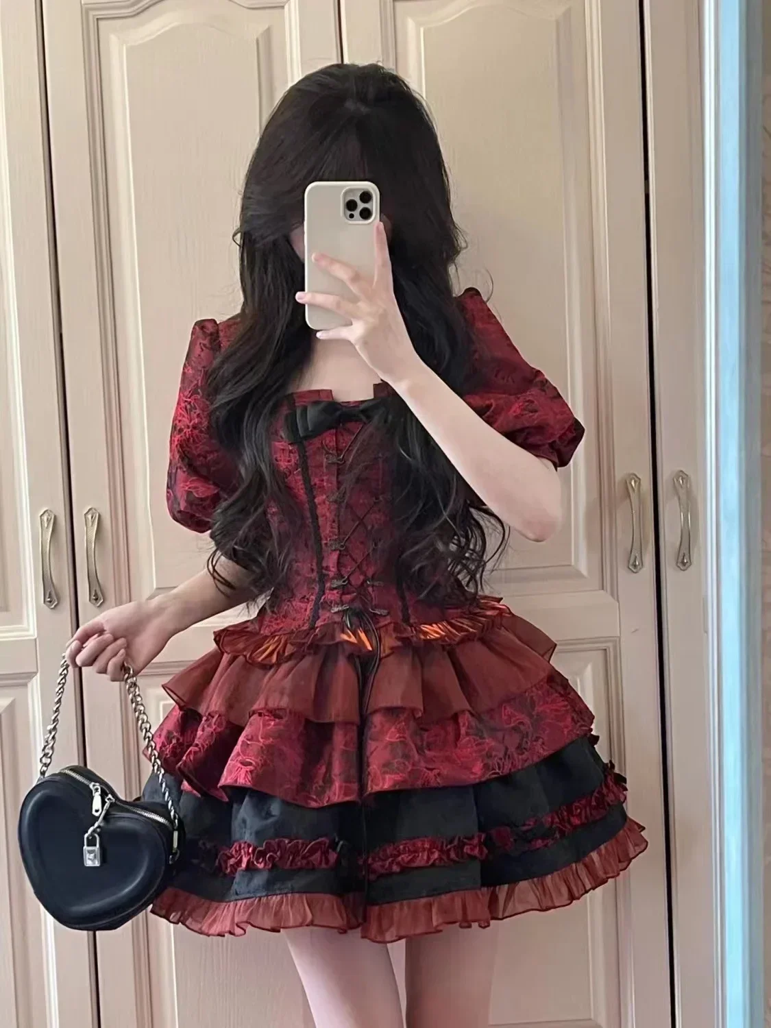 Robe de princesse victorienne gothique Lolita pour femmes, tenue de soirée rouge avec nœud en dentelle, style punk japonais Harajuku