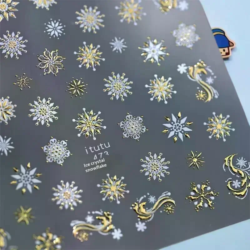 جميلة ندفة الثلج القوس كريستال الكرة مسمار الفن ملصق النقش ذاتية اللصق مسمار ملصق السنة الجديدة عيد الميلاد مانيكير الشارات هدية #4