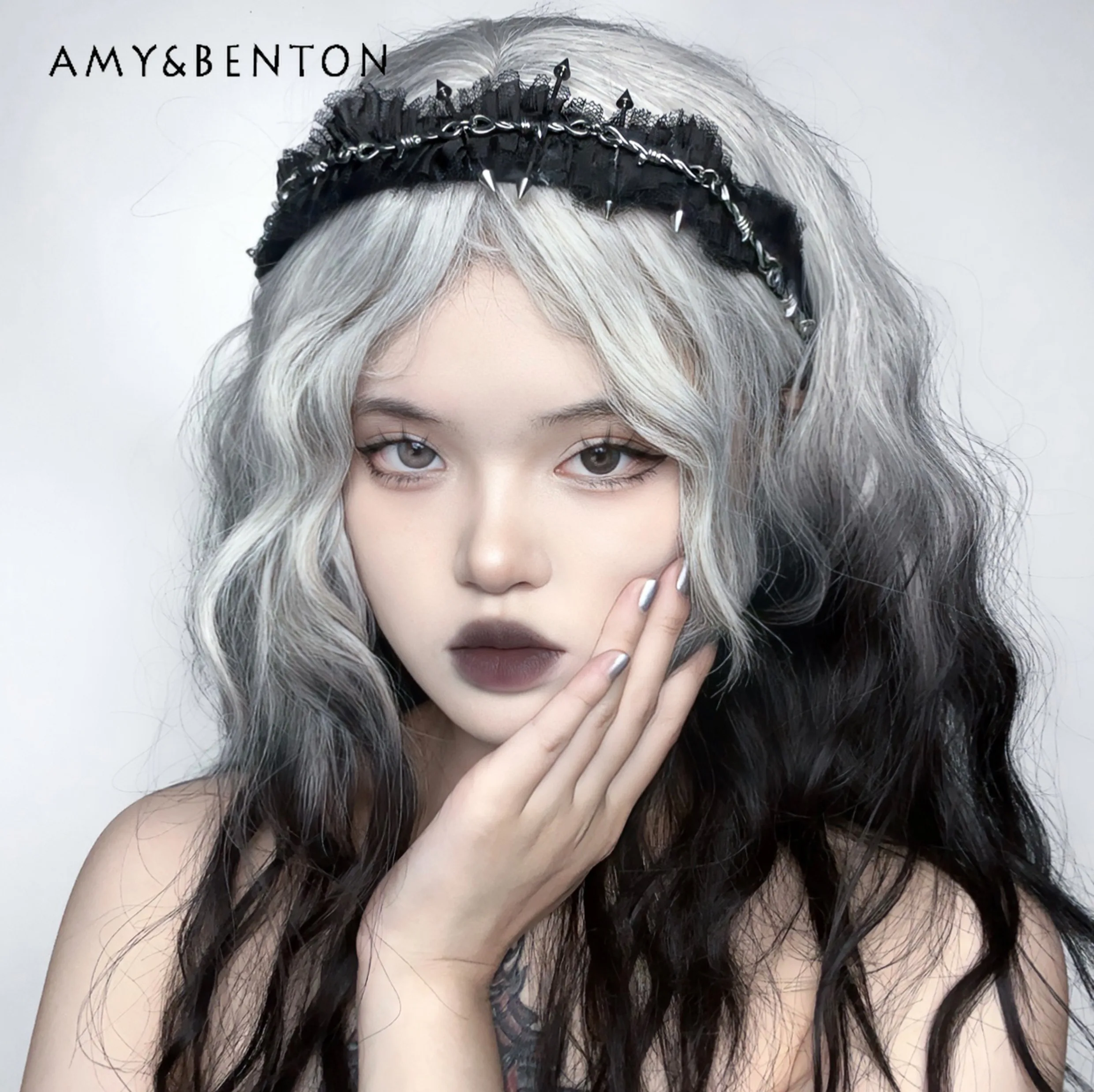 Subculture Harajuku Rivet Lace Stitching Headband Women Street Goth Fold Irregular Hair Accessories Y2K Punk All-Match Headbands