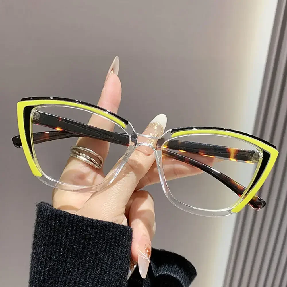 3PCS Fashionable Color-blocked Triangular Cat-eye Reading Glasses Retro Personality Anti-Blue Light Eyeglasses +1.0 To +4.0