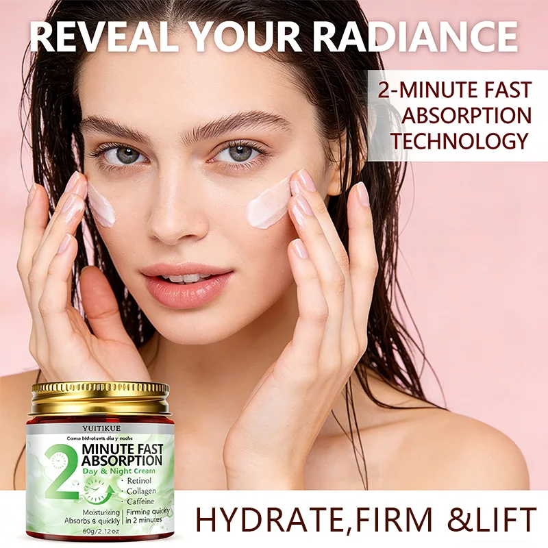Crema Hidratante Facial de Día y Noche, Absorción en 2 Minutos con Retinol, Colágeno y Cafeína para una Piel Radiante