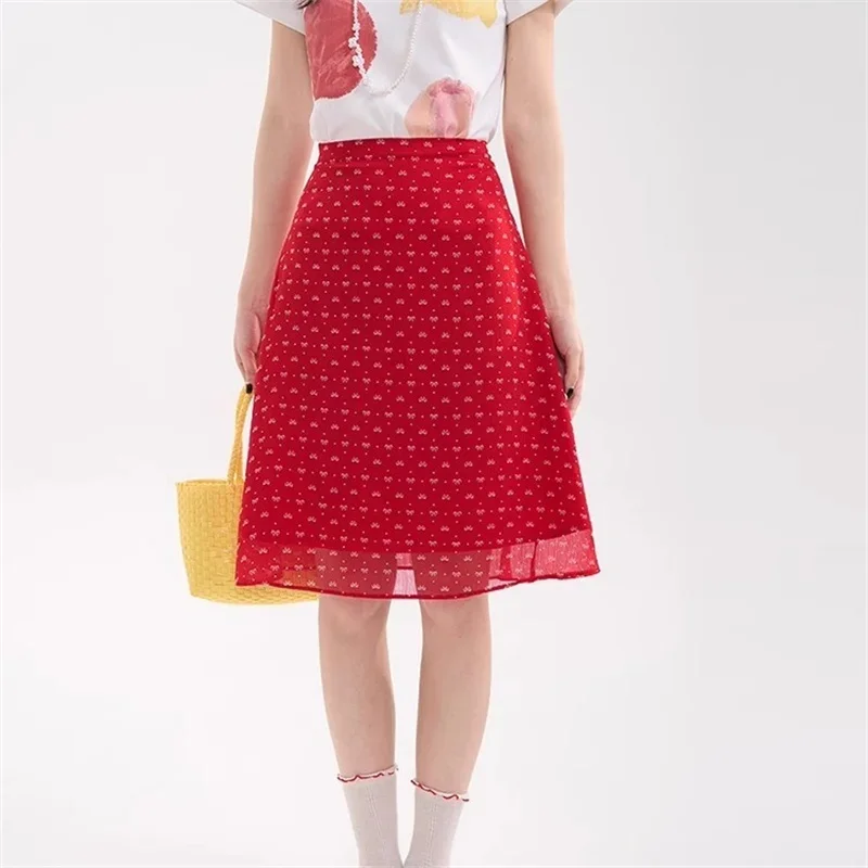 ใหม่หวานเกาหลีแฟชั่นฤดูร้อนกระโปรงผู้หญิงพิมพ์สูงเอว Slim Casual A-Line กระโปรงชีฟอง Faldas Mujer Jupe