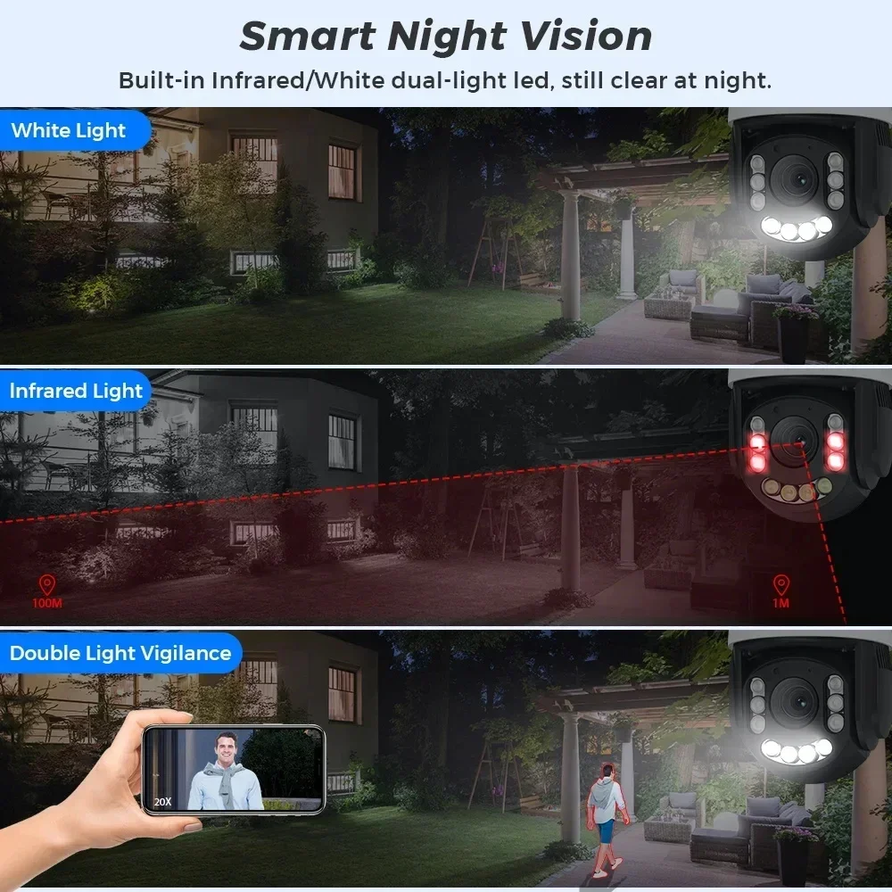 Caméra de surveillance extérieure PTZ IP PoE HD 6MP, dispositif de sécurité sans fil, avec n'aime optique 36X, suivi automatique et vision nocturne, audio bidirectionnel