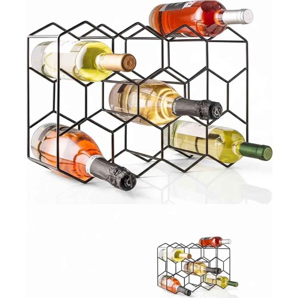 

Modern Black Metal Countertop Wine Rack - 14 Bottle Storage, No Assembly Required, Rust Resistant