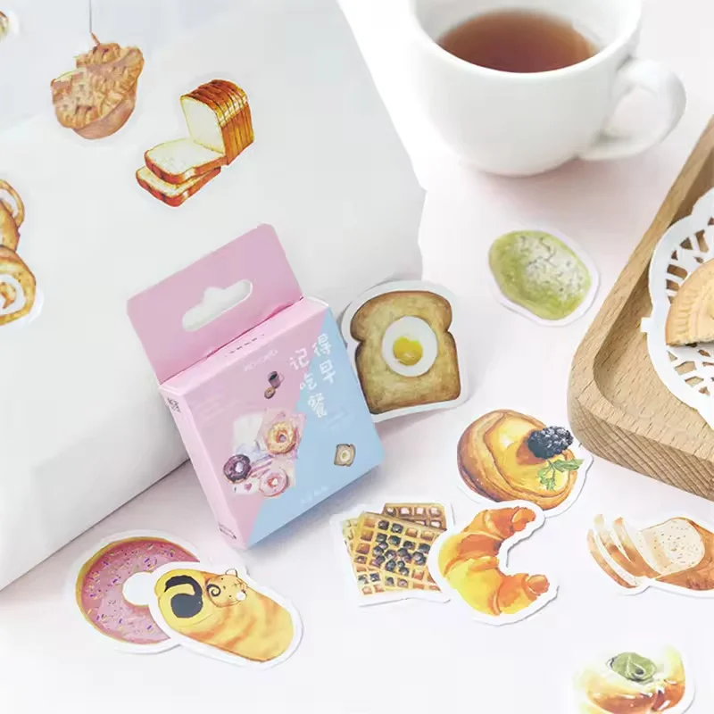46Pcs Breakfast Box Stickers Bread Dessert Stickers For Vintage Laptops Diaries Gifts Decorative Stickers Sealing Stickers
