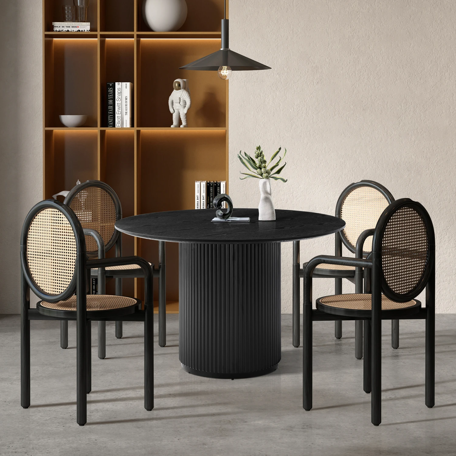 

"Black Round Dining Table, MDF Pedestal Restaurant Furniture - 47.2" L x 47.2" W x 29.5" H"