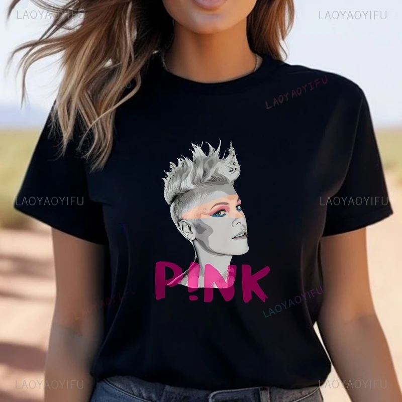 

Famous Singer P! Nk Classic Poster Print Women's Fashion Shirt, Everyday Casual Street Wear, New Women's Top Cotton T-shirt