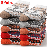 5Pairs Nordic Snowflake Reindeer Christmas Socks Men Retro Knit Thermal Crew Sock Winter Warm Plush Gift Socks Novelty Hosiery