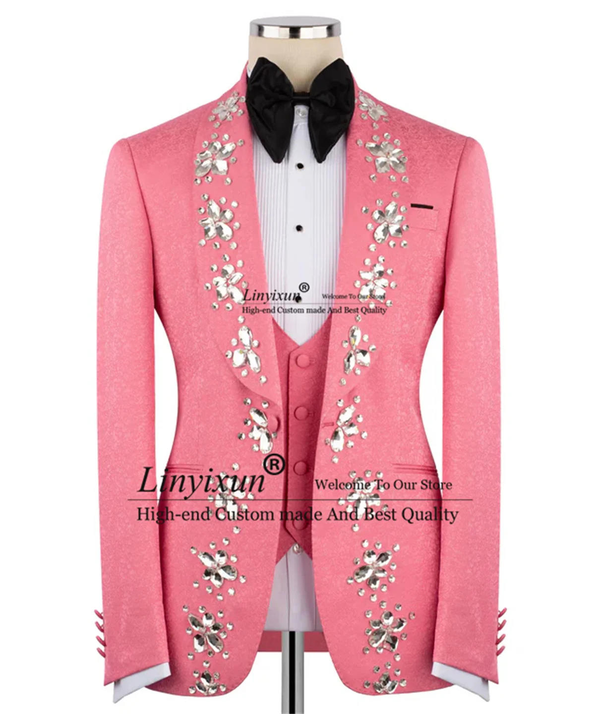 

Sparkly Crystals Stones Men Suits 3 Pieces Sets Groom Male Prom Blazers Customized Jacquard Ropa hombre Outfit Wedding Tuxedos