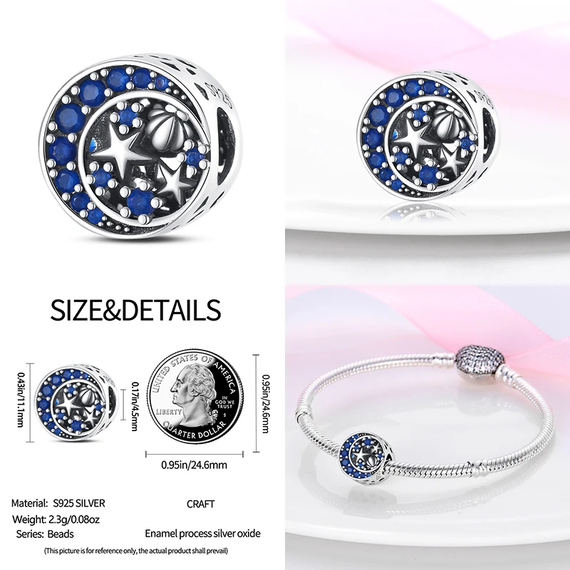 Abalorio de cuentas de circonita serie Azul para mujer, compatible con pulsera Pandora 2023 Original, colgante de plata, regalo de joyería