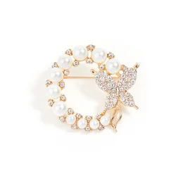 Elegant Pearl Rhinestone Butterfly Brooches Pins For Women luxury Circle Pin Clothes Office Wedding Brooch Jewelry Gifts
