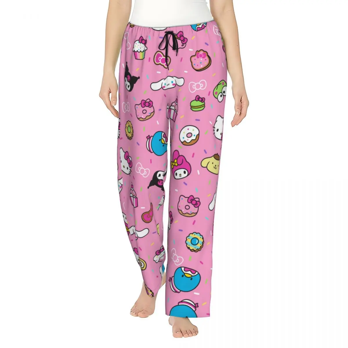 Sanrio Characters Women Pajama Pants Hello Kitty Kuromi Stretch Comfy Lounge Pants Drawstring Sleep Bottoms