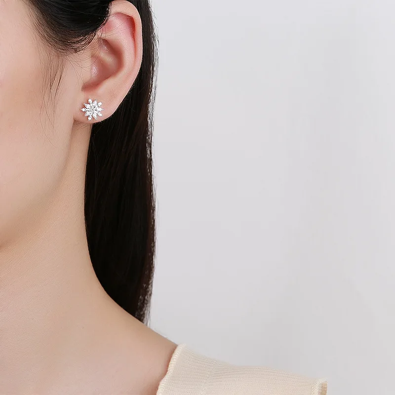 Trustdavis Real 925 Silver Sweet Snowflake CZ Screw Stud Earrings for Women Daily Wear Jewelry Gift DG0061