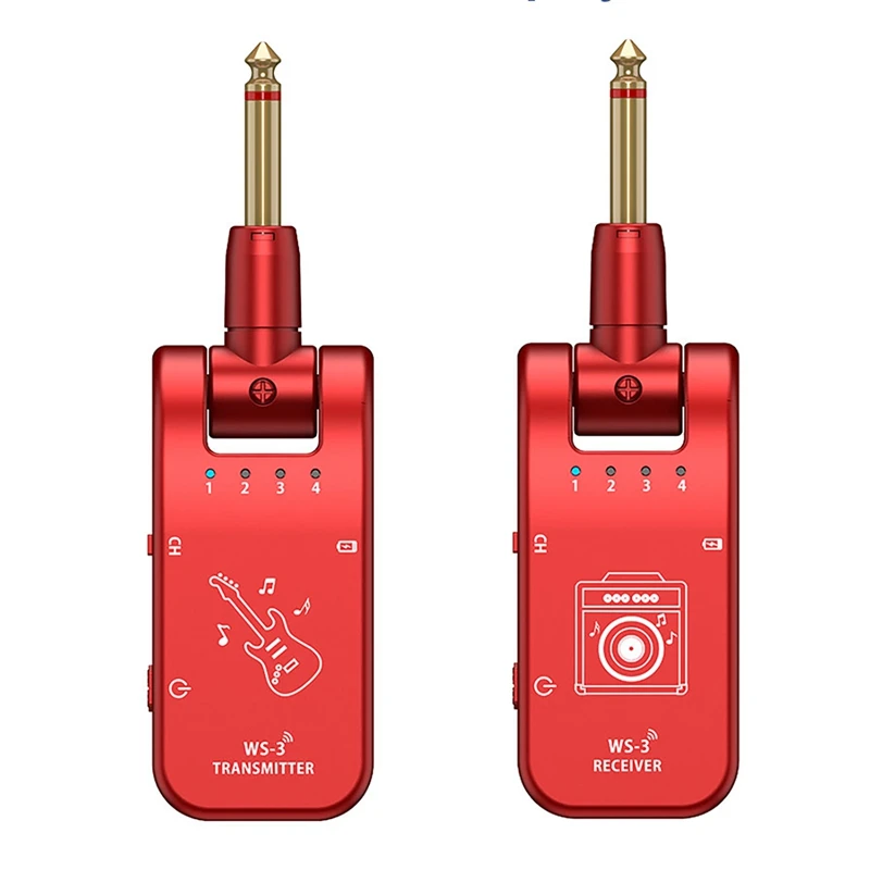 WS-3 UHF Guitar Transmitter Receiver 4 Channels Built-In Rechargeable Wireless Guitar System For Electric Guitar Bass