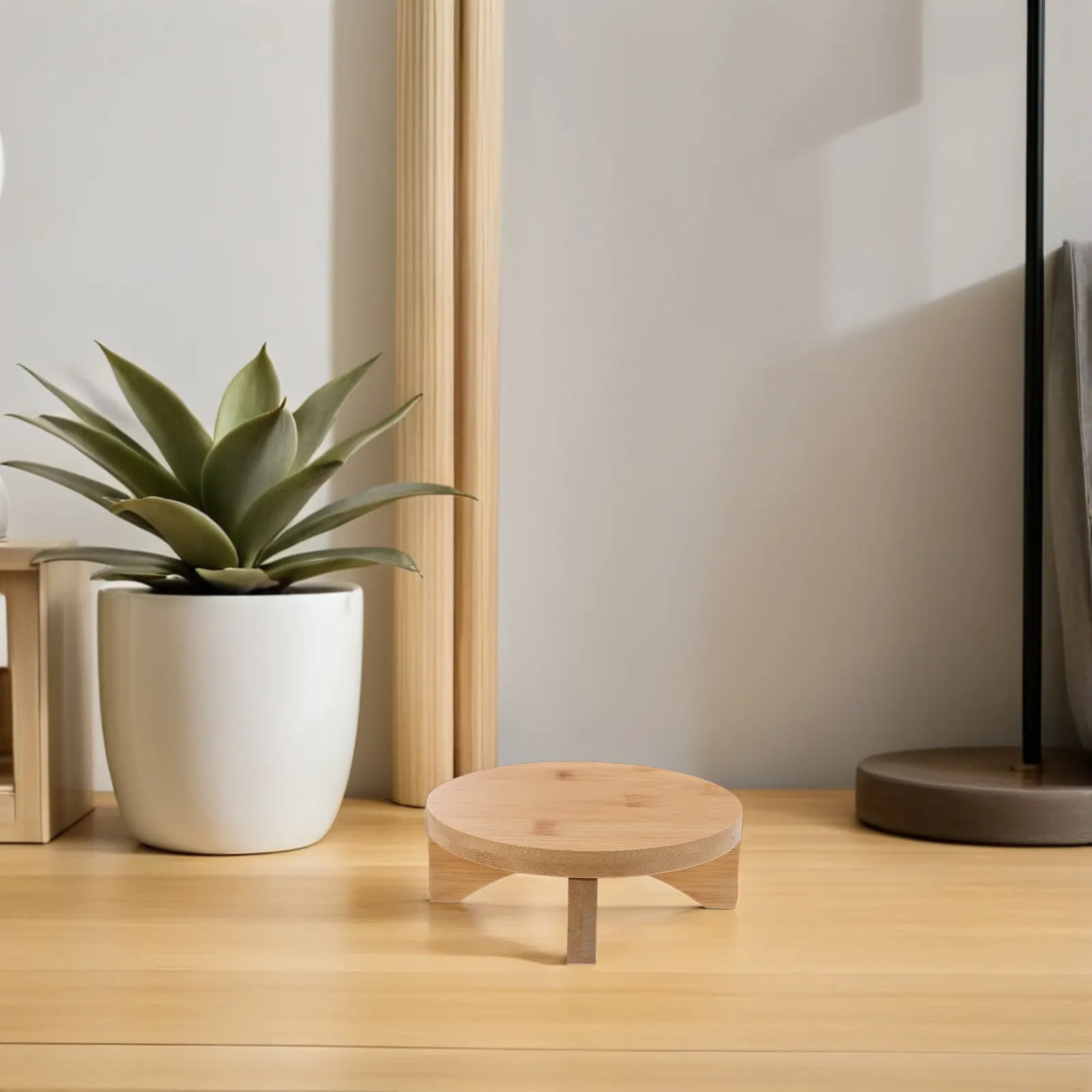 Wooden Bamboo Plant Riser Round Flower Pot Stand Decorative Pedestal for Tabletop Planter Display Vase Small Item Holder view 2