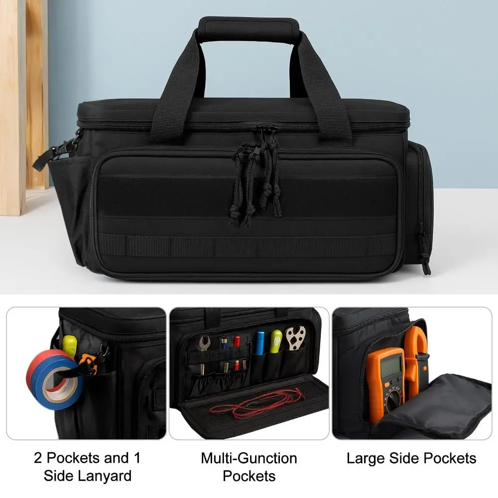 Polyester Tool Storage Bag Large Capacity Organized Storage Work Handbag Multiple Compartments Reinforced Construction