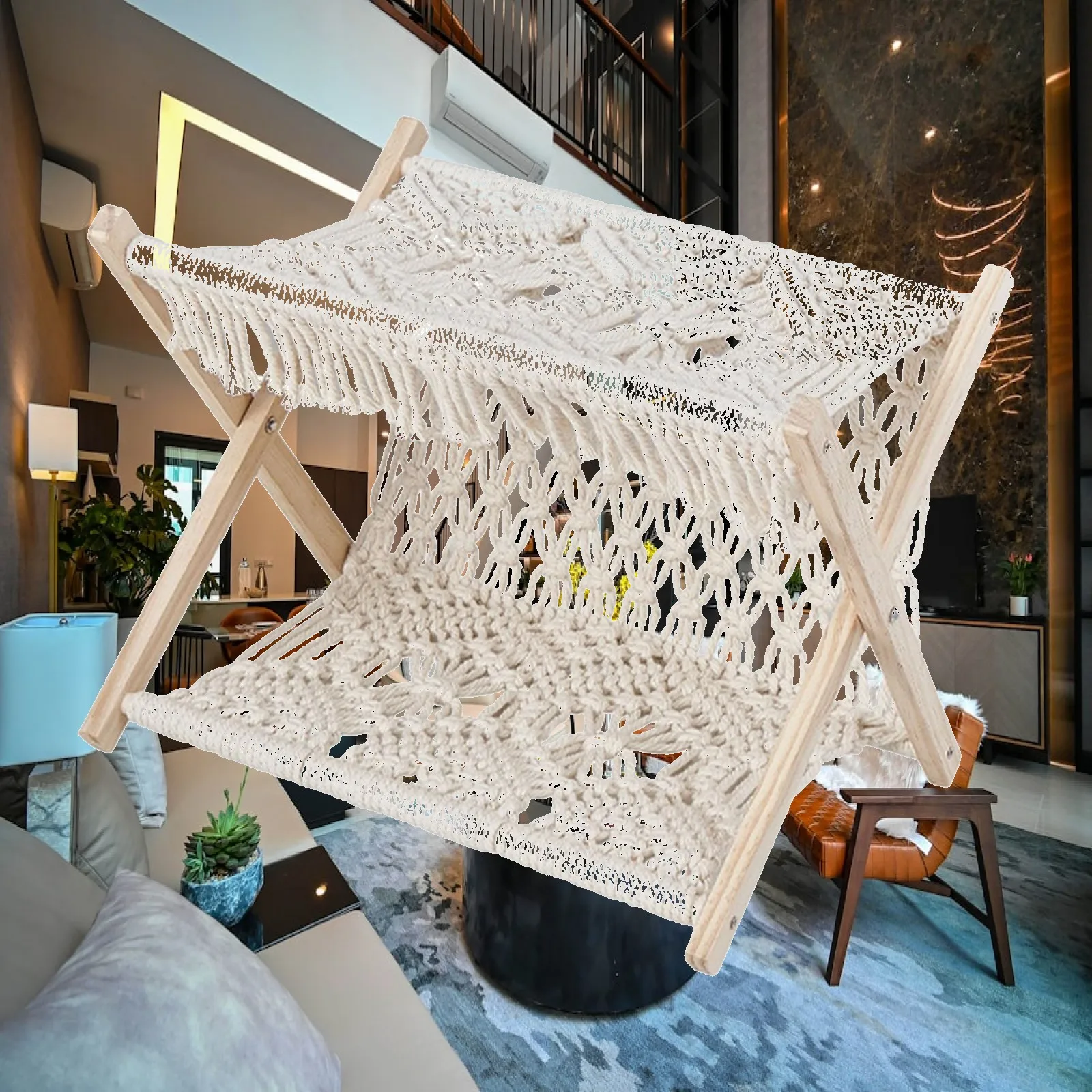 Macrame Magazine Rack Bookshelf Foldable File Rack Decorative Standing Basket for Books Newspapers for Home Decor Nursery