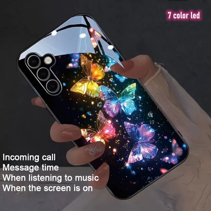 Butterfly Smart Colorful LED Phone Case For Samsung Galaxy S24 S22 S25 Plus S20 S21 FE S23 Ultra A53 A54 Glass Flash Phone Cover