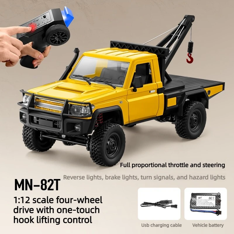 Camion tout-terrain télécommandé 4WD, échelle 1/12, camionnette simulée avec lumières contrôlables, jouet de voiture RC, MN-82T