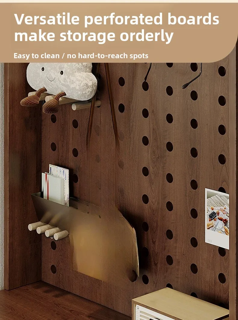 LMM light luxury solid wood shoe cabinet, coat rack, integrated hole board shelf, simple home use