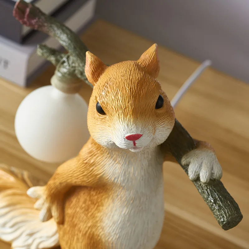 Designer Cartoon Resin Squirrel LED Floor Lamp Creative Glass Ball Ornament Study Bedside Children's Room Atmosphere Table Light