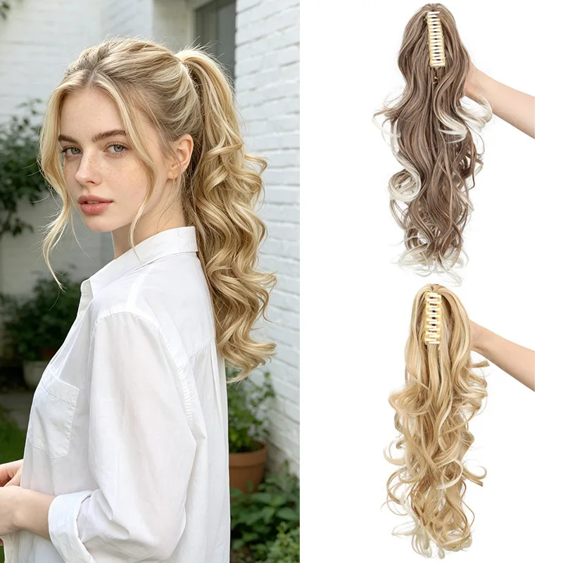 Claw Clip in Ponytail Extension Synthetic Hairpiece Curly Wavy Hair Extension 16 inch Long Ponytail Hairpieces for Women Girl