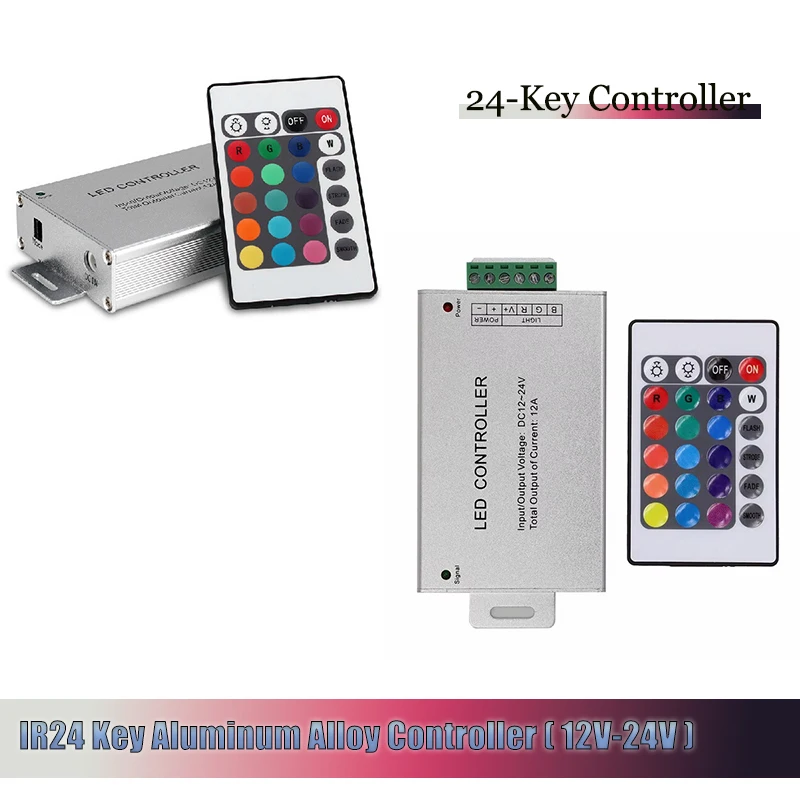 

RGB Controller 24 Keys IR Remote Control Aluminum Housing Dimmer DC 12V 24V 3 Channels for 5050 2835 LED Color Led Strip Lights