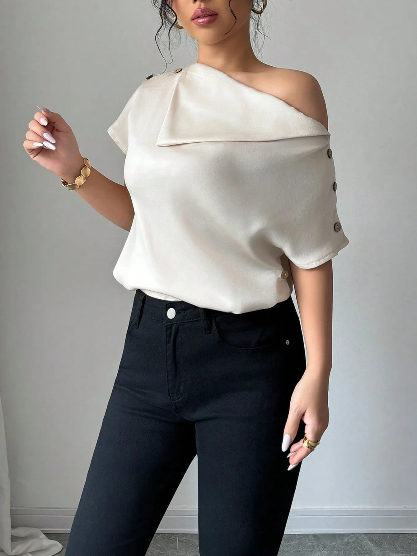 European and American New Fashionable Women's Shirt Wide Neck Off Shoulder Sexy and Comfortable Casual Solid Color Top