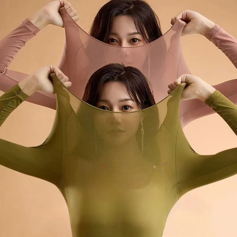 Women's Ultrathin Solid Color Thermal Underwear Sets Fashion Pajamas Bottoming Shirt Loungewear Daily Home Long Johns Housewear