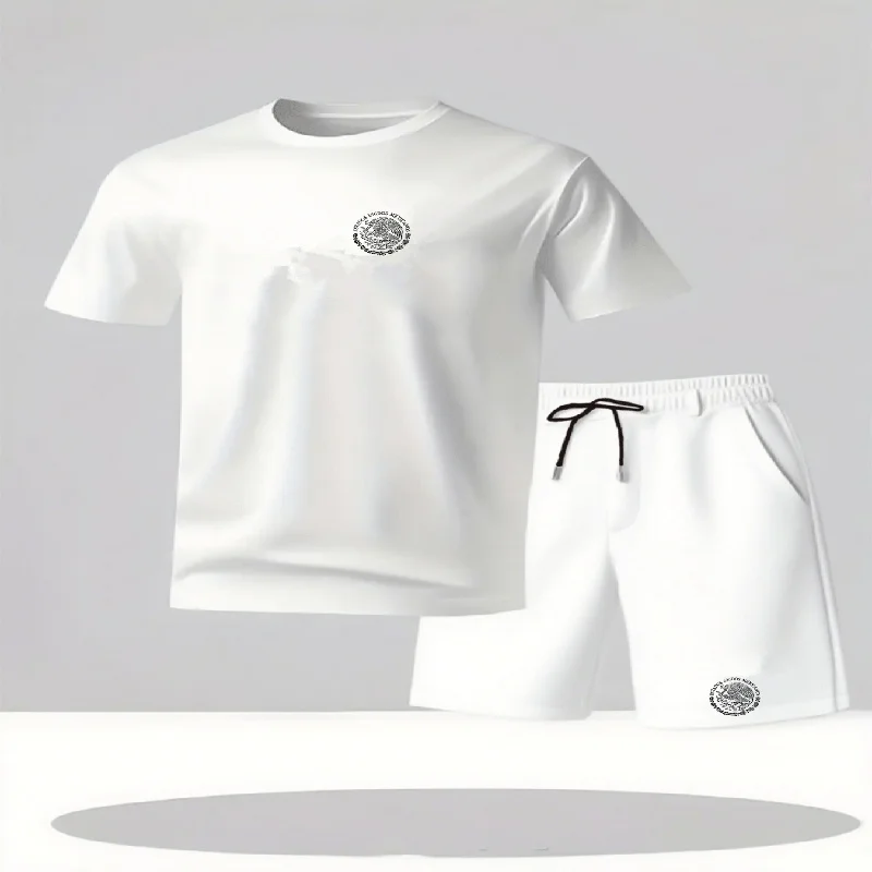 Men's casual T-shirt and shorts two-piece set, men's round neck short sleeved breathable sports set two-piece set